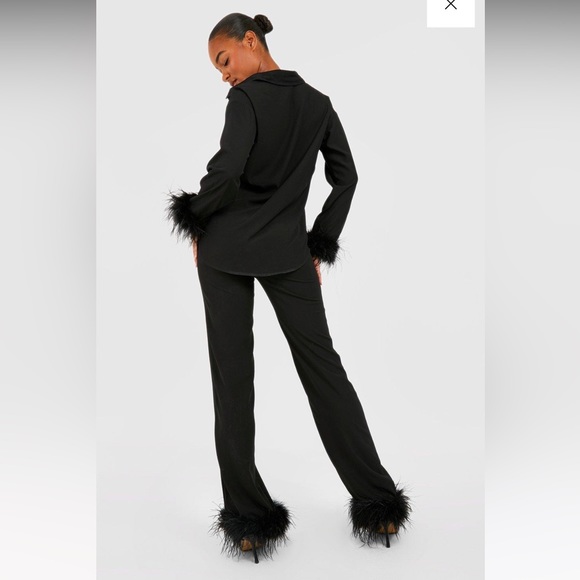 Feather hem wide leg satin pants - extra long fit - Picture 8 of 10